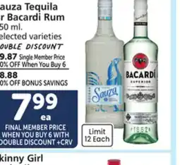 Vons Sauza Tequila or Bacardi Rum offer