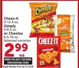 Vons Cheez-It 9-12.4 oz. Simply 5-8.5 oz. or Cheetos 6.5-10 oz offer