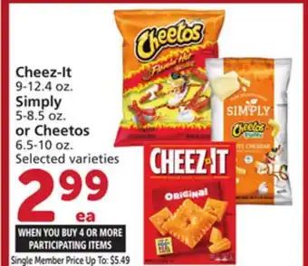 Vons Cheez-It 9-12.4 oz. Simply 5-8.5 oz. or Cheetos 6.5-10 oz offer