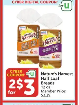 Vons Nature's Harvest Half Loaf Breads offer