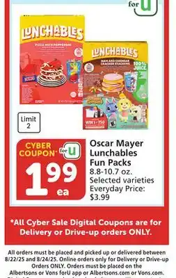 Vons Oscar Mayer Lunchables Fun Packs offer