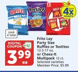 Vons Frito Lay Party Size Ruffles or Tostitos 12.5-17 oz. or Cheez-It Multipack 12 ct offer