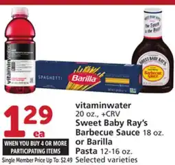 Vons vitaminwater 20 oz., Sweet Baby Ray's Barbecue Sauce 18 oz. or Barilla Pasta 12-16 oz offer