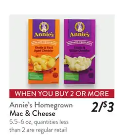 Fresh Thyme Annie's Homegrown Mac & Cheese offer