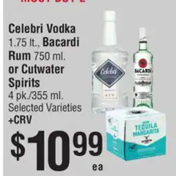 Smart & Final Celebri Vodka, Bacardi Rum or Cutwater Spirits offer