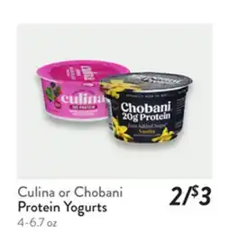 Fresh Thyme Culina or Chobani Protein Yogurts offer