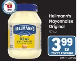 Tony’s Fresh Market Hellmann's Mayonnaise Original offer