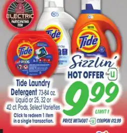 Jewel-Osco Tide Laundry Detergent 73-84 oz. Liquid or 25, 32 or 42 ct. Pods offer