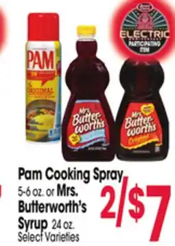 Jewel-Osco Pam Cooking Spray 5-6 oz. or Mrs. Butterworth's Syrup 24 oz offer