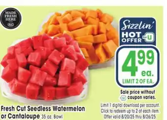 Jewel-Osco Fresh Cut Seedless Watermelon or Cantaloupe offer