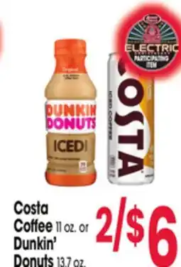 Jewel-Osco Costa Coffee 11 oz. or Dunkin' Donuts 13.7 oz offer