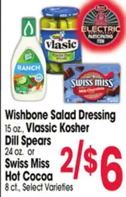 Jewel-Osco Wishbone Salad Dressing 15 oz., Vlassic Kosher Dill Spears 24 oz. or Swiss Miss Hot Cocoa 8 ct offer
