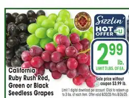 Jewel-Osco California Ruby Rush Red, Green or Black Seedless Grapes offer