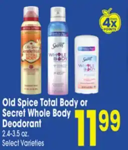 Jewel-Osco Old Spice Total Body or Secret Whole Body Deodorant offer