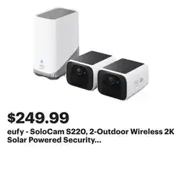 Best Buy eufy - SoloCam S220, 2-Outdoor Wireless 2K Solar Powered Security Cameras with Homebase 3 - White offer