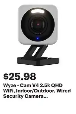 Best Buy Wyze - Cam V4 2.5k QHD WiFi, Indoor/Outdoor, Wired Security Camera with Color Night Vision - Gray offer