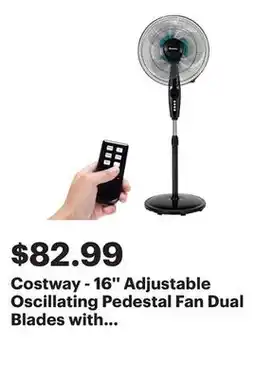 Best Buy Costway - 16'' Adjustable Oscillating Pedestal Fan Dual Blades with Remote Control - Black offer