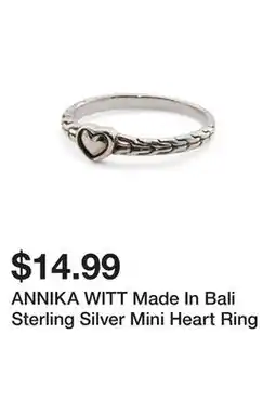 Marshalls ANNIKA WITT Made In Bali Sterling Silver Mini Heart Ring offer
