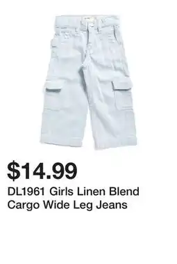Marshalls DL1961 Girls Linen Blend Cargo Wide Leg Jeans offer