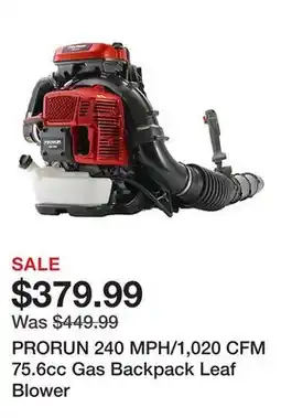 Tractor Supply Company PRORUN 240 MPH/1,020 CFM 75.6cc Gas Backpack Leaf Blower offer