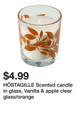 Ikea HÖSTAGILLE Scented candle in glass, Vanilla & apple clear glass/orange offer