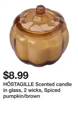 Ikea HÖSTAGILLE Scented candle in glass, 2 wicks, Spiced pumpkin/brown offer