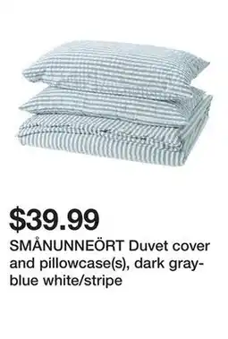 Ikea SMÅNUNNEÖRT Duvet cover and pillowcase(s), dark gray-blue white/stripe offer