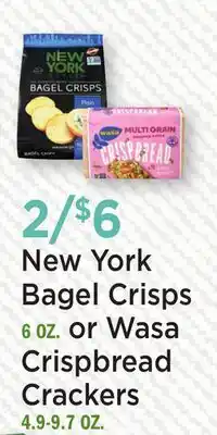 Heinen's New York Bagel Crisps 6 OZ. or Wasa Crispbread Crackers 4.9-9.7 OZ offer