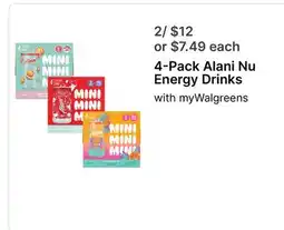 Walgreens 4-Pack Alani Nu Energy Drinks offer