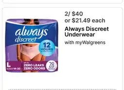 Walgreens Always Discreet Underwear offer