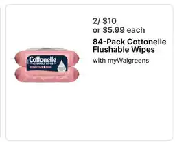 Walgreens 84-Pack Cottonelle Flushable Wipes offer