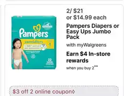 Walgreens Pampers Diapers or Easy Ups Jumbo Pack offer