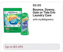 Walgreens Bounce, Downy, Gain or Tide Evo Laundry Care offer
