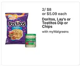 Walgreens Doritos, Lay's or Tostitos Dip or Chips offer