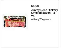 Walgreens Jimmy Dean Hickory Smoked Bacon, 12 oz offer