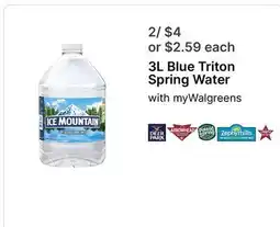 Walgreens 3L Blue Triton Spring Water offer