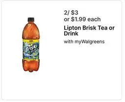 Walgreens Lipton Brisk Tea or Drink offer