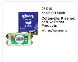 Walgreens Cottonelle, Kleenex or Viva Paper Products offer
