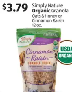 Aldi Simply Nature Organic Granola Oats & Honey or Cinnamon Raisin offer