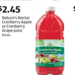 Aldi Nature's Nectar Cranberry Apple or Cranberry Grape Juice offer