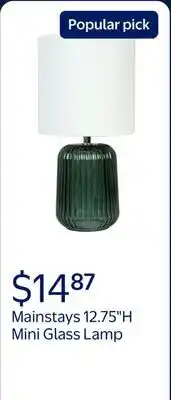 Walmart Mainstays 12.75H Mini Green Glass Stripe Table Lamp with White Lamp Shade offer