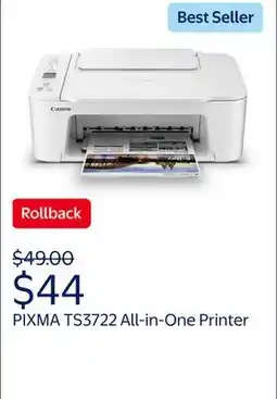 Walmart PIXMA TS3722 Wireless All-in-One Home Printer with Scanner and Copier, with PG-275 and CL-276 Inks offer