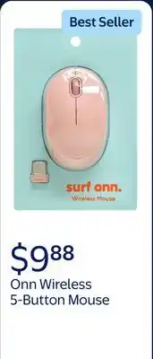 Walmart onn Wireless 5-Button Mouse with Adjustable DPI, Pink offer