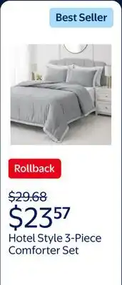 Walmart Hotel Style 3-Piece Grey/Silver Egyptian Cotton-Rich Blend Luxury Comforter Set, Full/Queen offer
