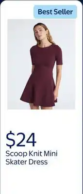 Walmart Scoop Women's Knit Mini Skater Dress with Elbow Length Sleeves offer