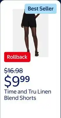 Walmart Time and Tru Women's Linen Blend Shorts offer