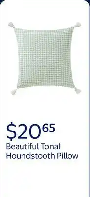Walmart Beautiful Tonal Houndstooth Cotton Decorative Pillow with Tassels by Drew Barrymore, 22 x 22, Sage offer