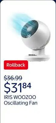 Walmart IRIS WOOZOO Oscillating Fan with Timer, 3 Speed Settings, White offer