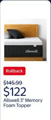Walmart Allswell 3 Covered Memory Foam Mattress Topper, Queen offer