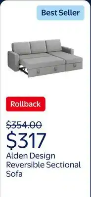 Walmart Alden Design Reversible Sectional Sofa with USB & Type-C Ports for Livingroom, Light Gray offer